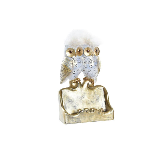Koristepöllö valkoinen-kullattu, resiininen koristefiguuri 10 x 8 x 7 cm sisälle