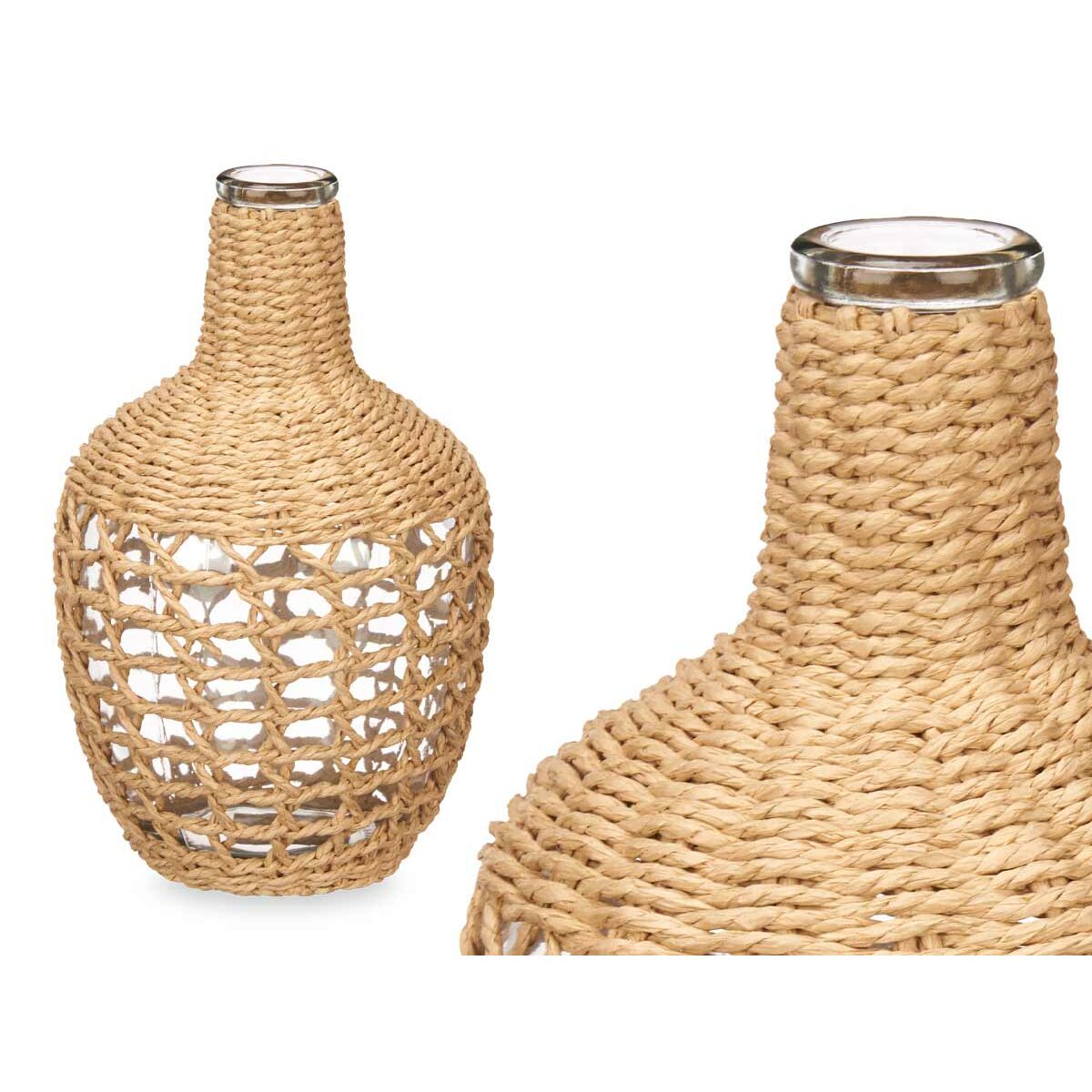 Koristepullo lasia, punottu luonnonköysi ulkokuori 17×31 cm, 4 kpl, boho kotiin
