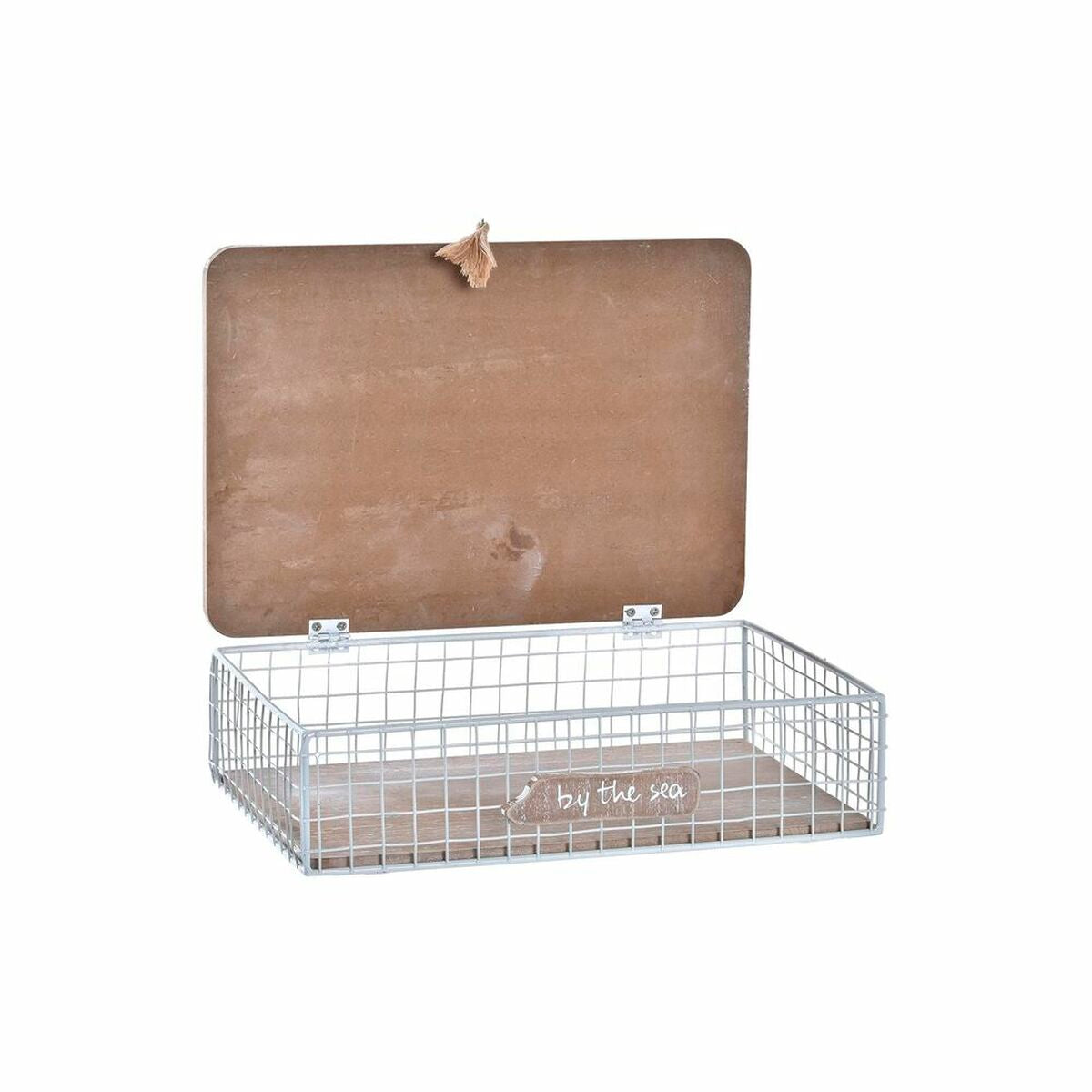 Koristerasia puu & metalliverkko, valkoinen ruskea, välimerenhenkinen 24×16×6 cm