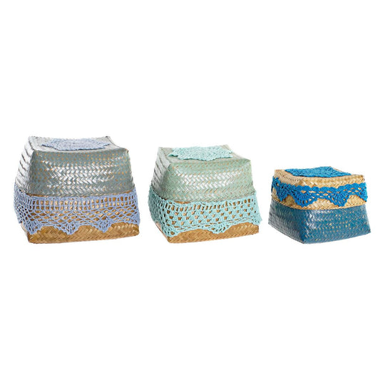 Koristerasiasetti bambu boho sininen turkoosi vaaleanharmaa, 3 kpl, säilytykseen
