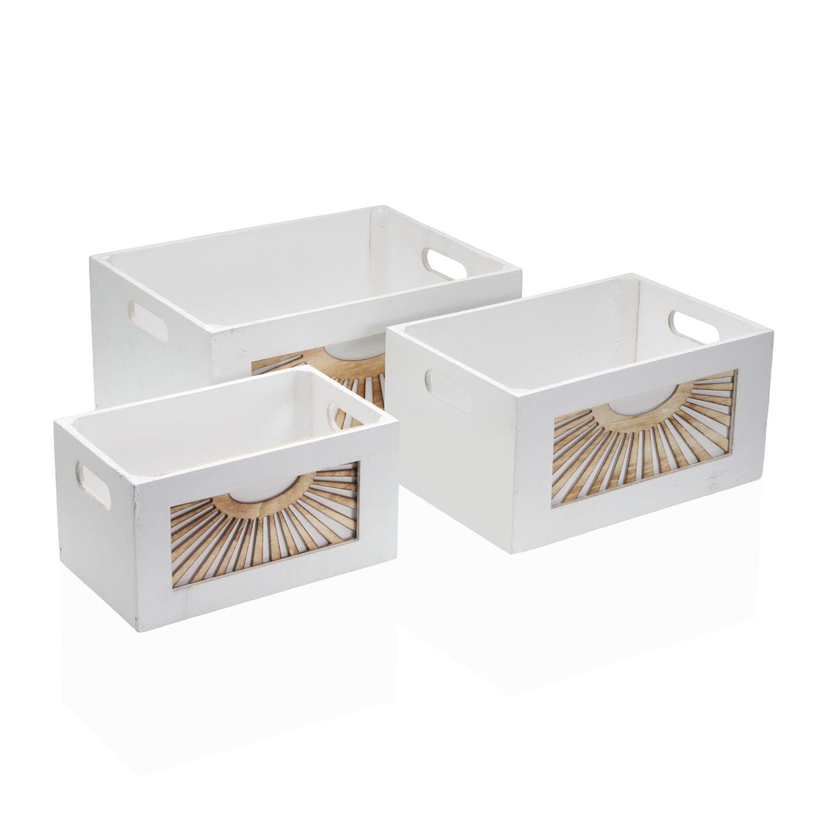 Koristerasiasetti valkoinen puu 4 kpl, säilytyslaatikot eri koot sisustukseen