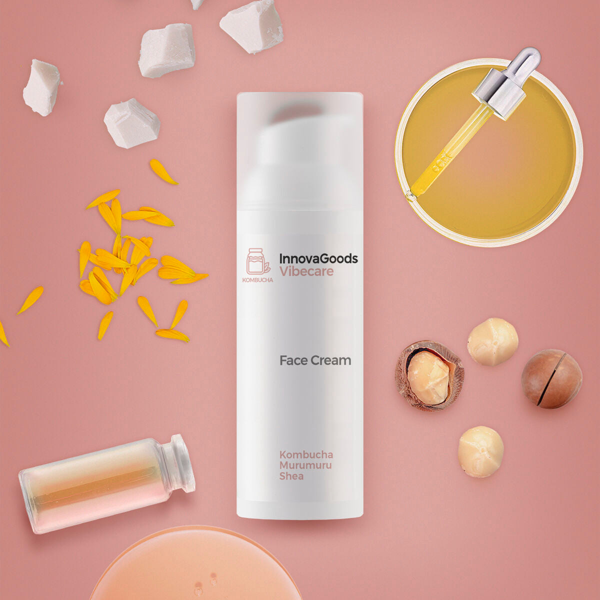 Kosteuttava kasvovoide kombucha 50 ml, vegaaninen, kuivalle iholle ja suojaa ihoa