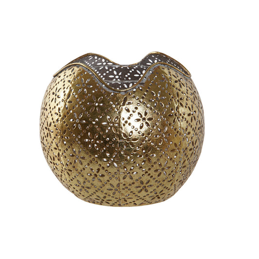 Kynttilänjalka kullattu metallia kristallia, kukkakuvio 13,5 x 13,5 x 11,5 cm