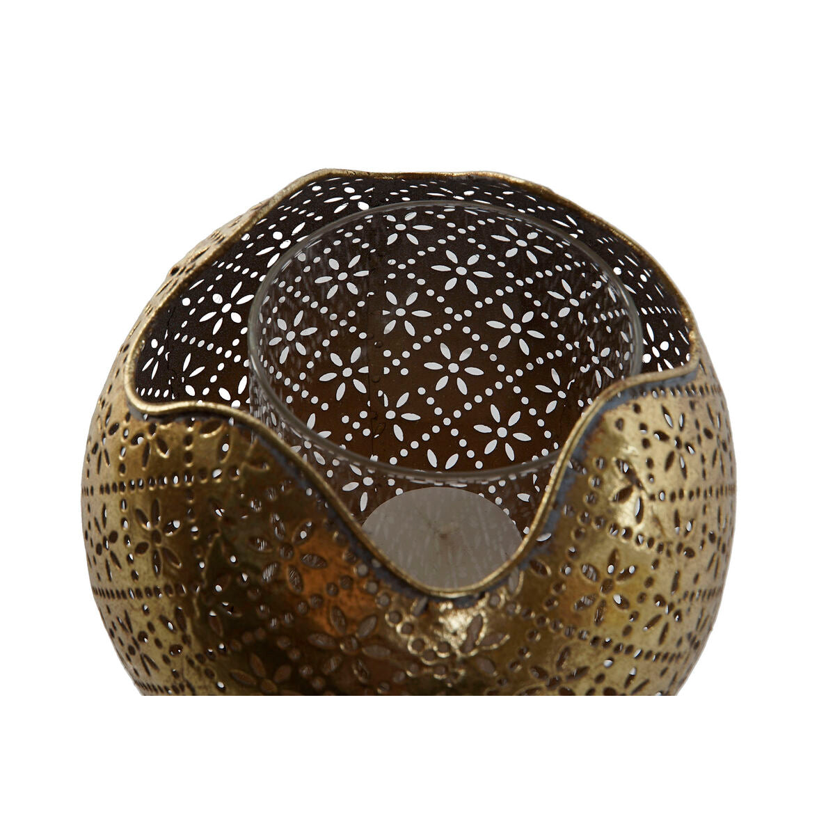 Kynttilänjalka kullattu metallia kristallia, kukkakuvio 13,5 x 13,5 x 11,5 cm