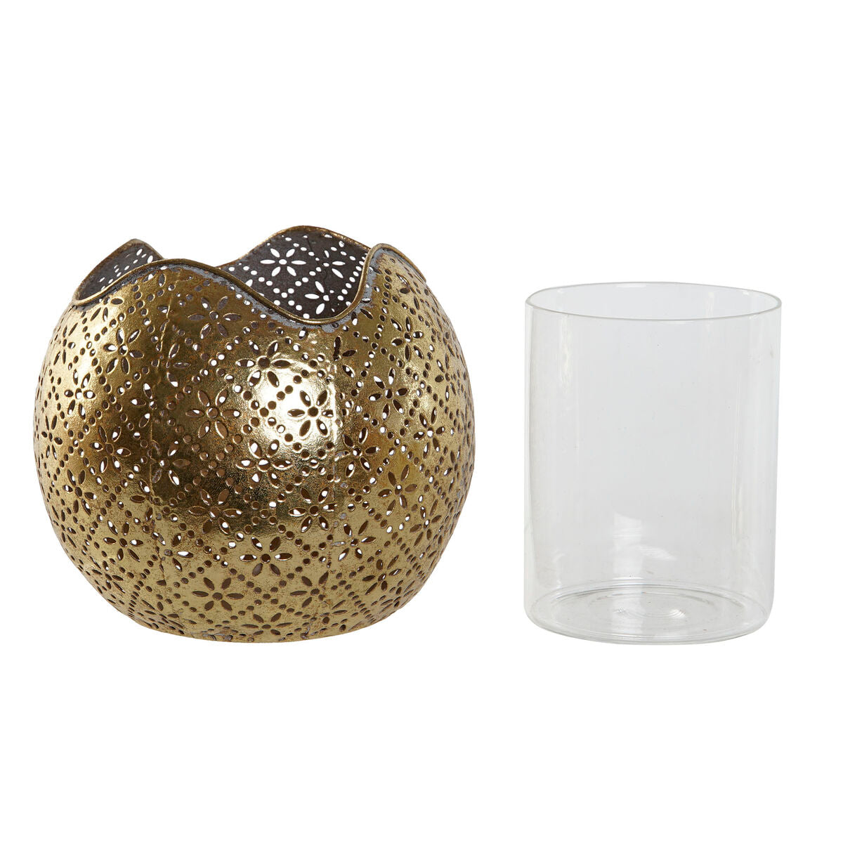 Kynttilänjalka kullattu metallia kristallia, kukkakuvio 13,5 x 13,5 x 11,5 cm