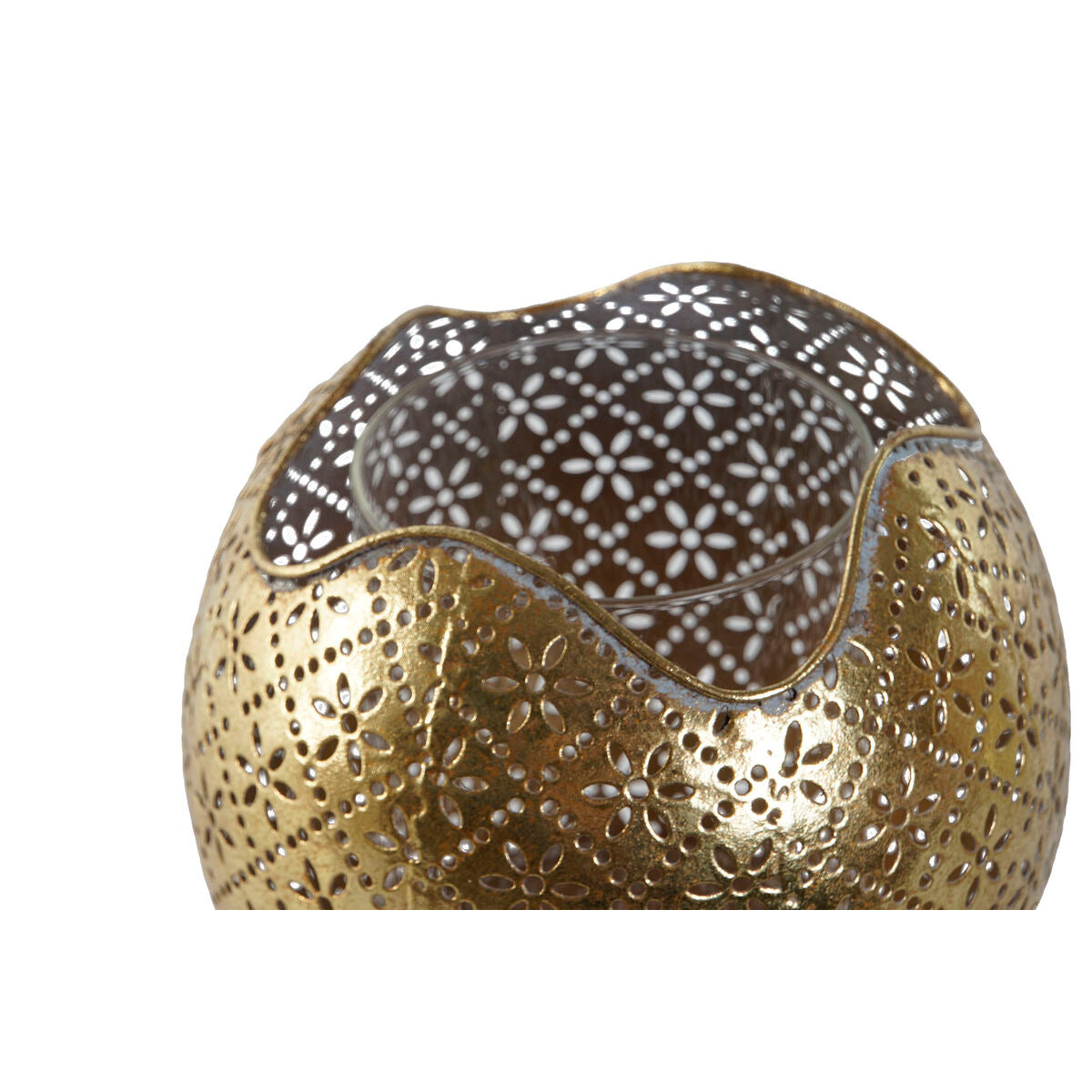 Kynttilänjalka kullattu metallia kristallia, kukkakuvio 13,5 x 13,5 x 11,5 cm