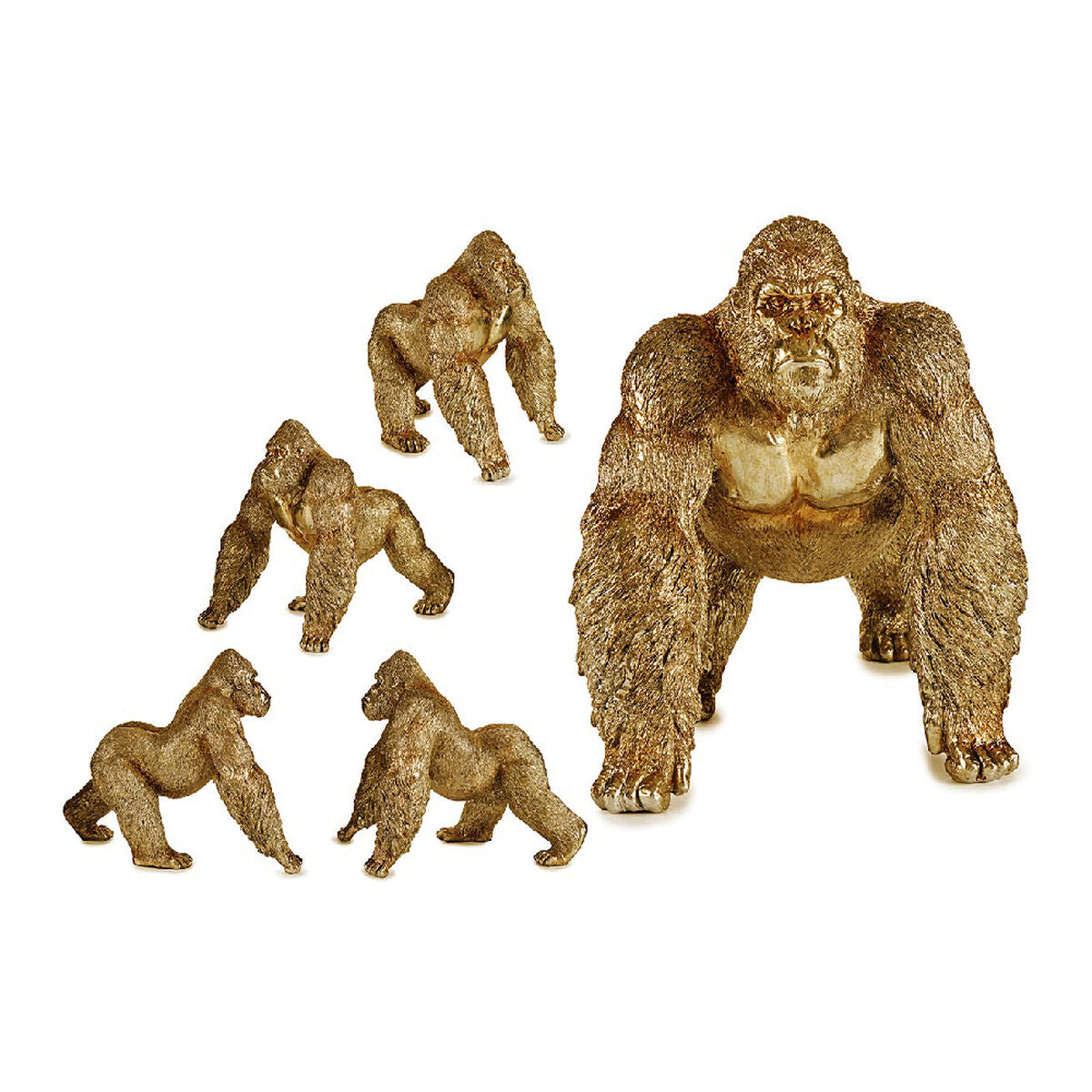 Kultainen gorilla koristehahmo 30 x 35 x 44 cm, resiini & metalli, olohuoneeseen