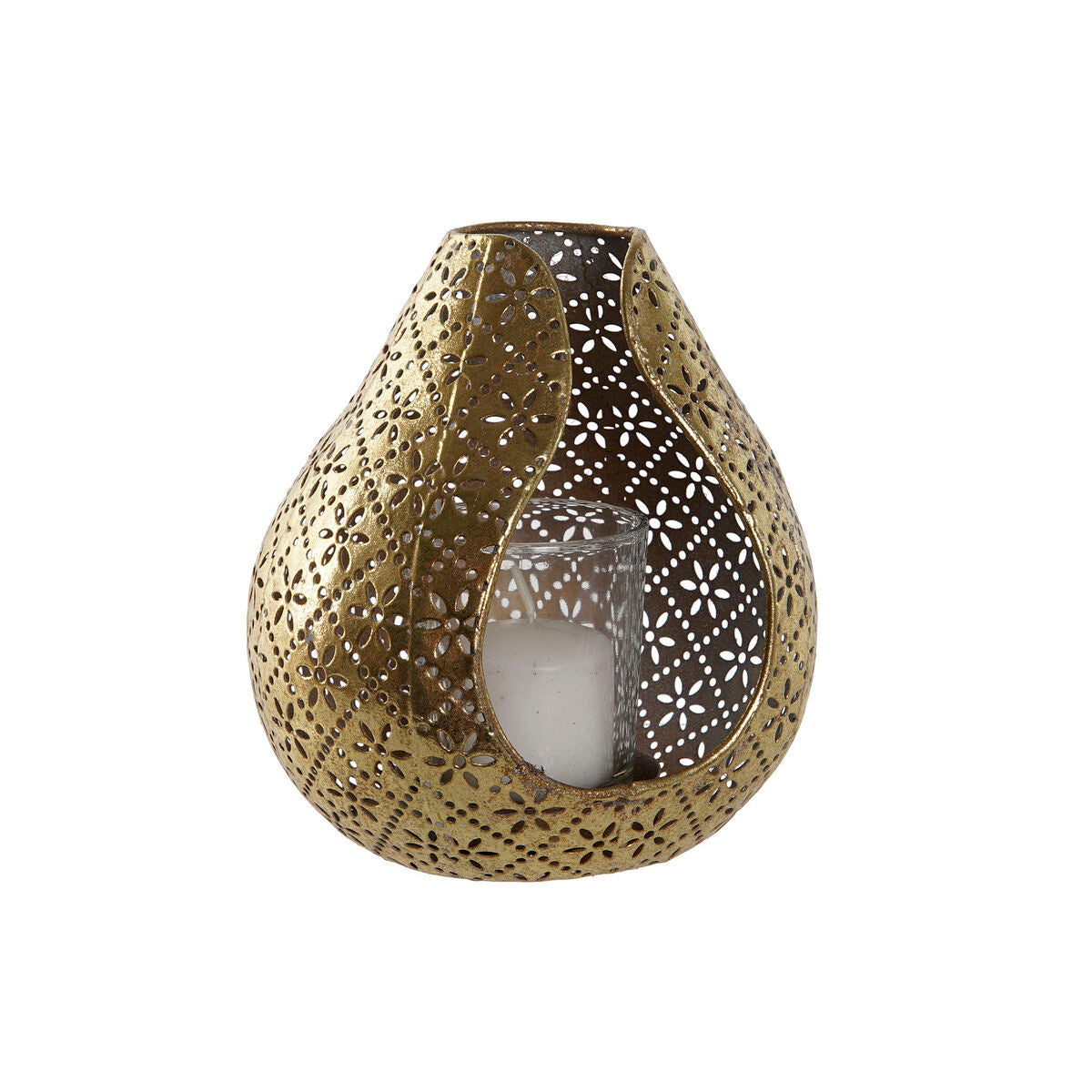 Kynttilänjalka kultattu metalli & kristalli, rei'itetty pöytään, 12,5×11,5×13,5 cm