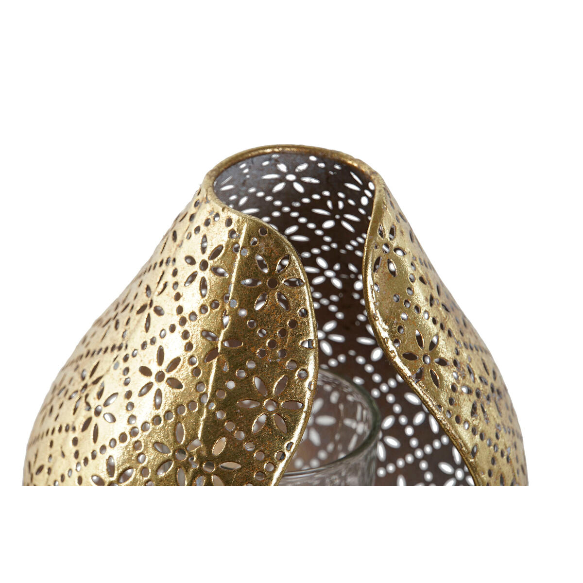 Kynttilänjalka kultattu metalli & kristalli, rei'itetty pöytään, 12,5×11,5×13,5 cm