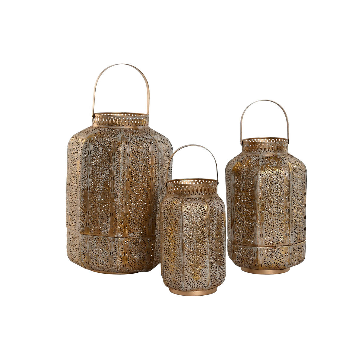 Kultaiset metallilyhdyt 3 kpl, arabeski-kuvio, 25 x 25 x 40 cm, sisustukseen