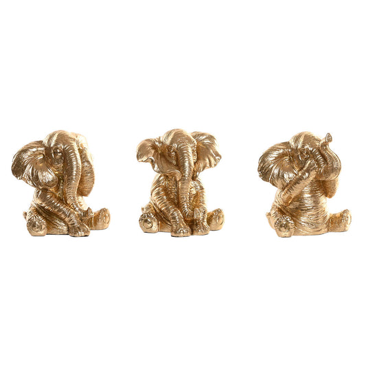 Kultainen norsupatsas, resiini 3 kpl 13×12×14 cm, koriste setti sisustukseen