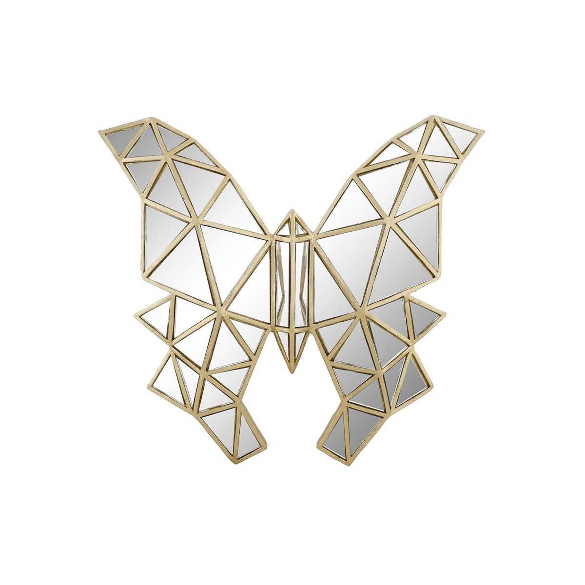 Kultainen perhonen koristehahmo, peilimainen geometrinen 29,5 x 4 x 28,5 cm
