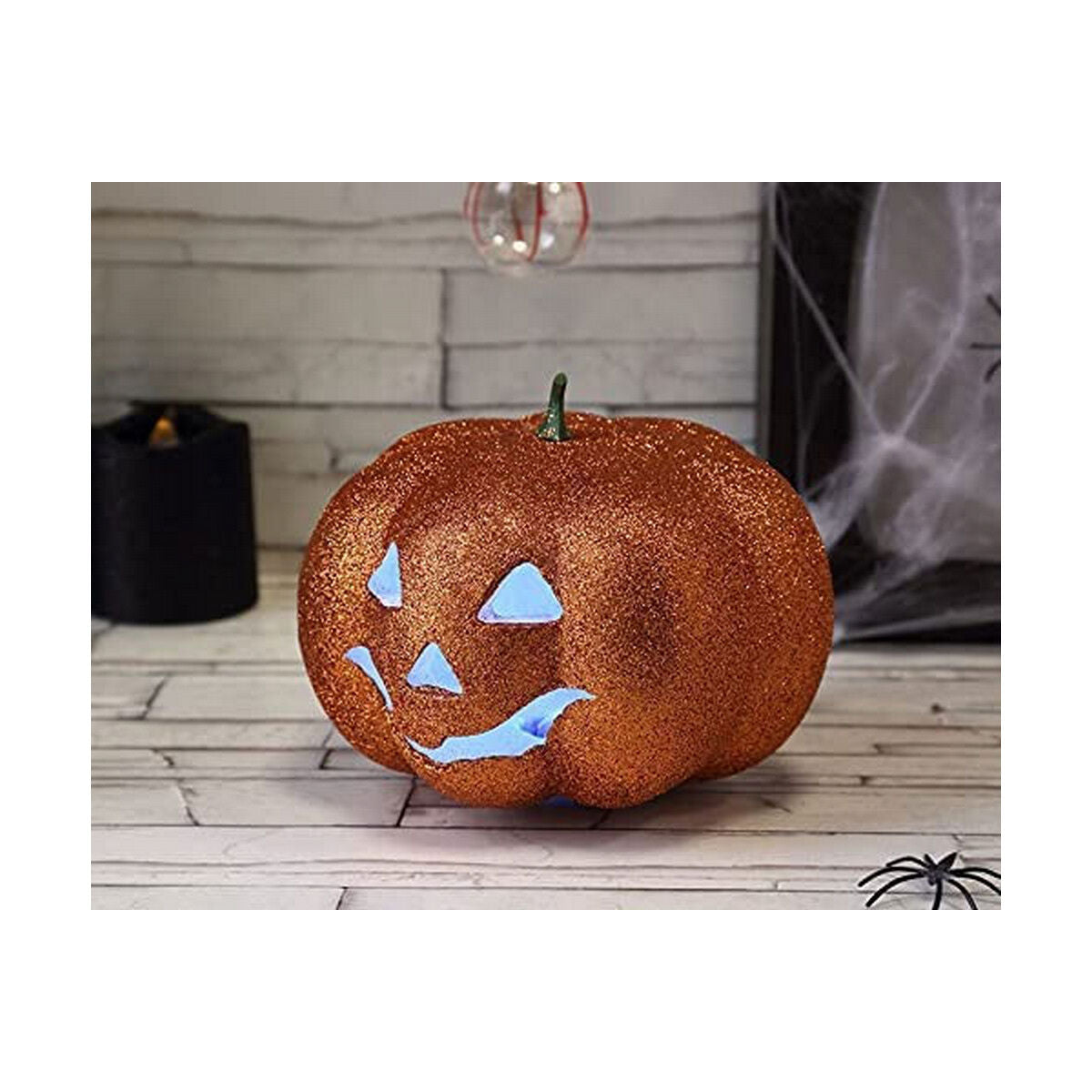 Halloween-koriste kurpitsa, valolla 17 cm - pöytäkoriste ja tunnelmavalo