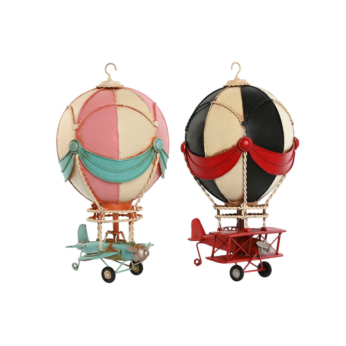 Kuumailmapallokoriste metallinen vintage, 17 x 17 x 32 cm, 2 kpl, sininen & pinkki