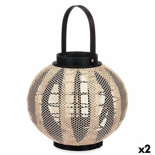 Kynttilälyhty 30 cm, puu kangas & lasi, musta ja beige, kahvalla, 2 kpl