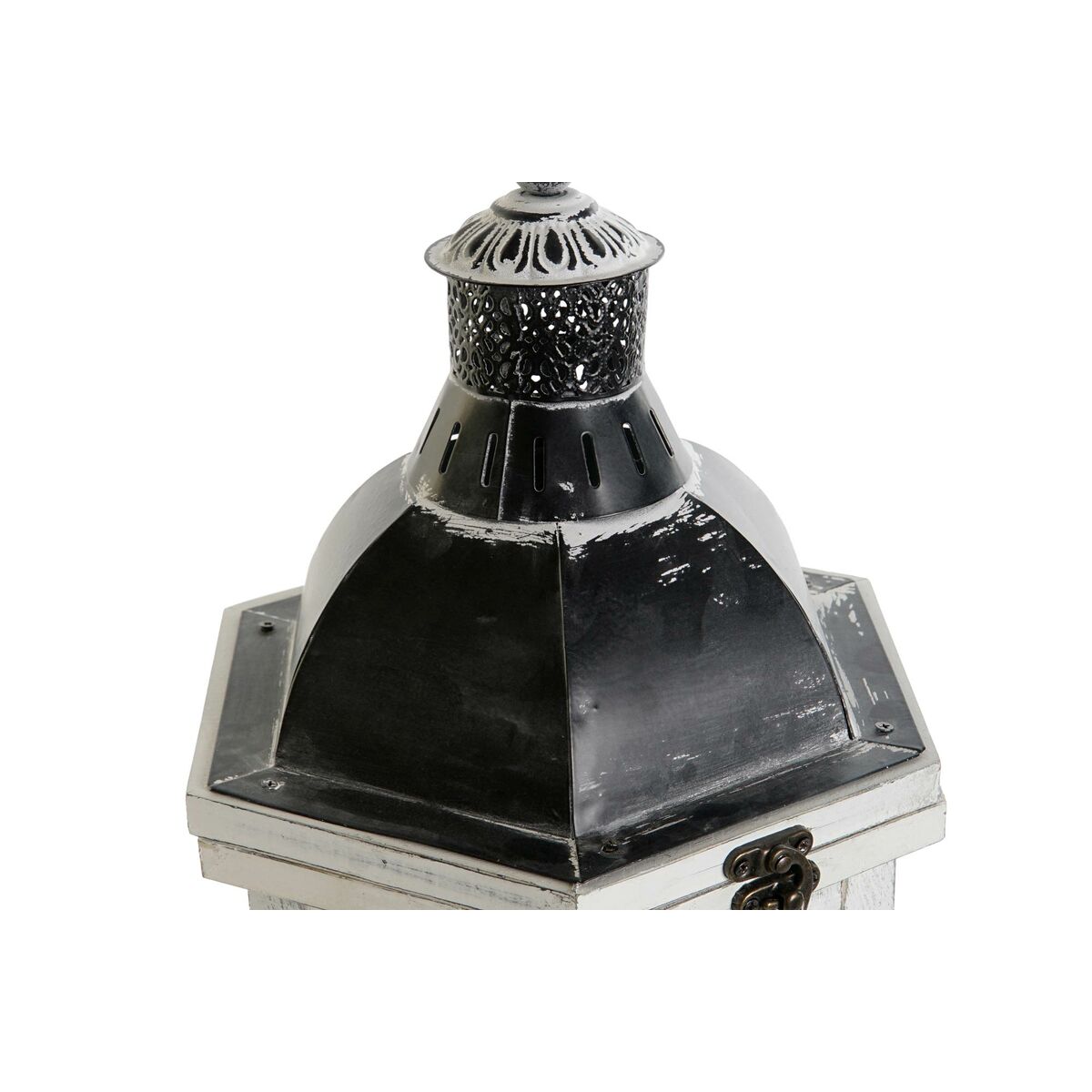 Kynttilälyhty vanhahtava valkoinen & tummanharmaa puu-kristalli 19 x 17 x 39 cm