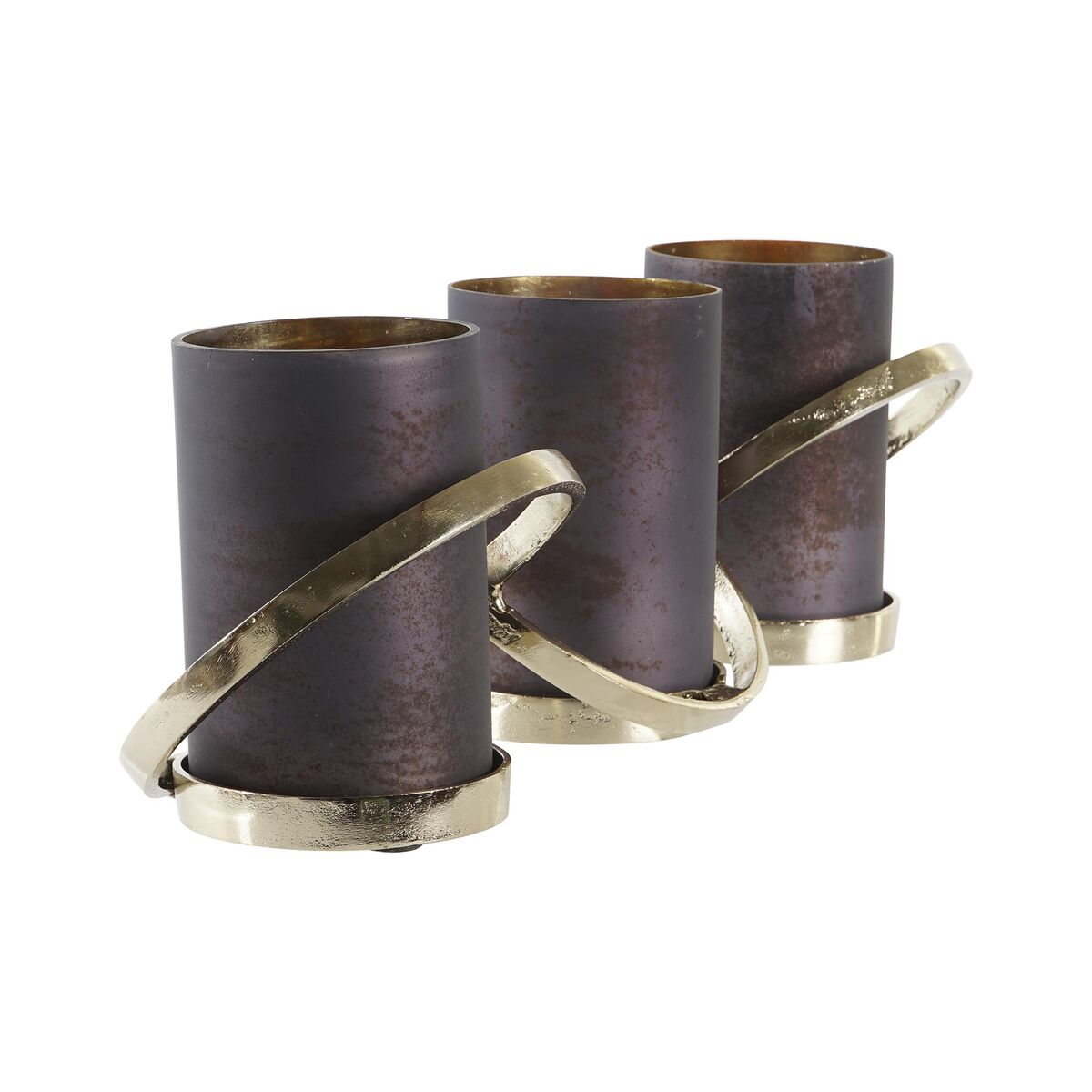 Kynttilänjalka 3-osainen alumiini & kristalli, kulta-harmaa, 52 x 16,5 cm