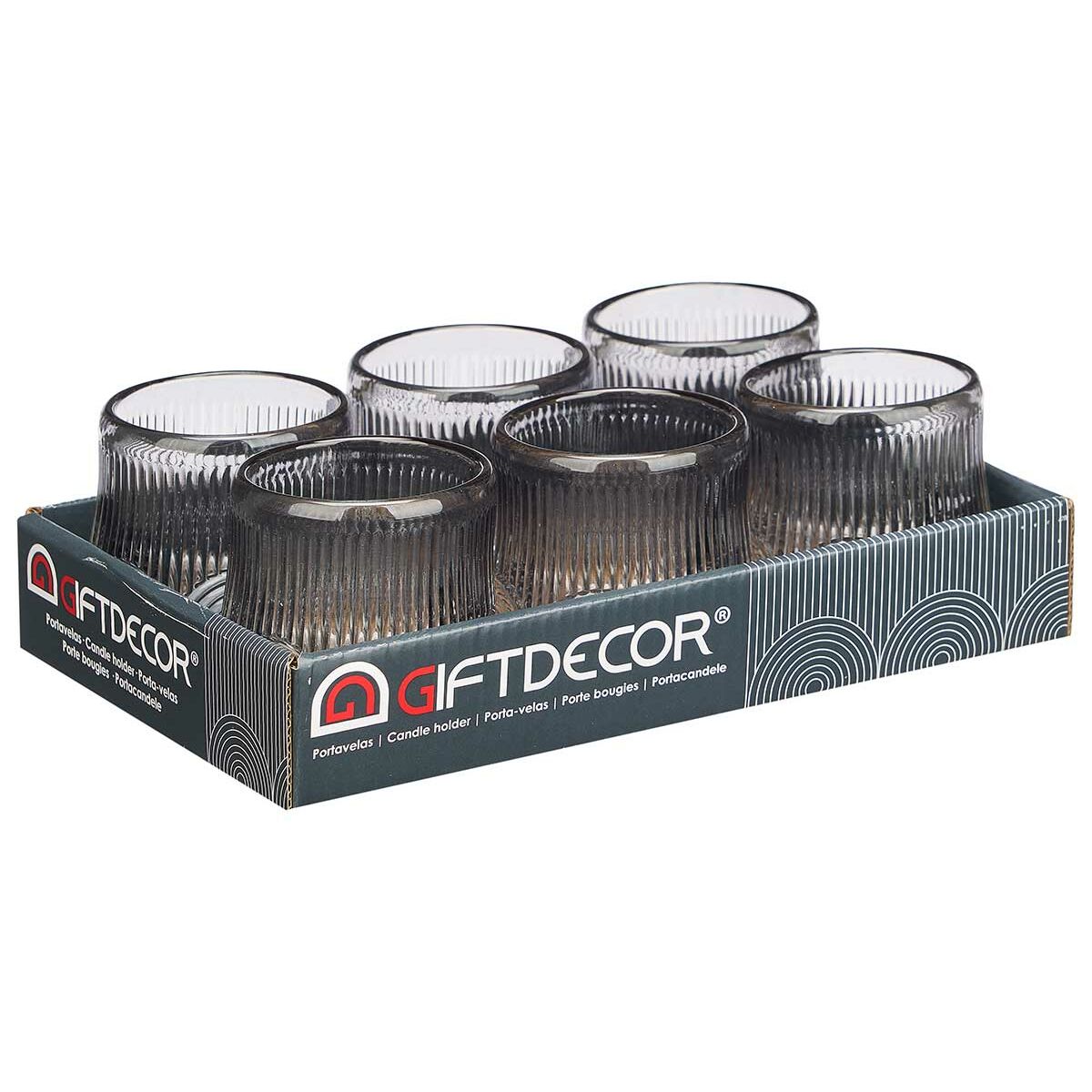 Kynttilänjalka kristalli harmaa, raidallinen 7,5 x 7,8 x 7,5 cm, 12 kpl