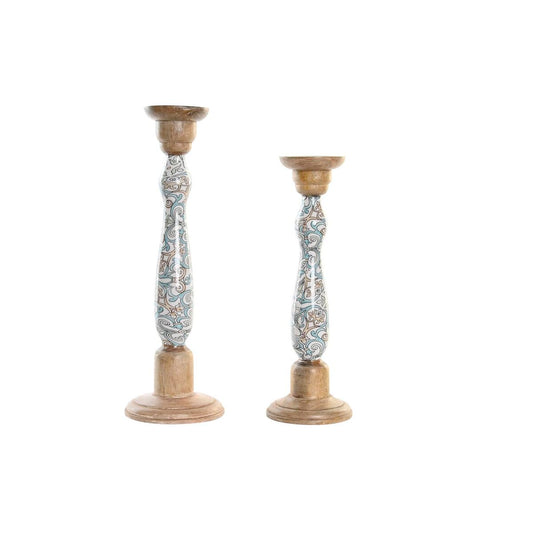Kynttilänjalka mangopuu & metalli, kolonial-tyyli, 17×17×52,5 cm, setti 2 kpl