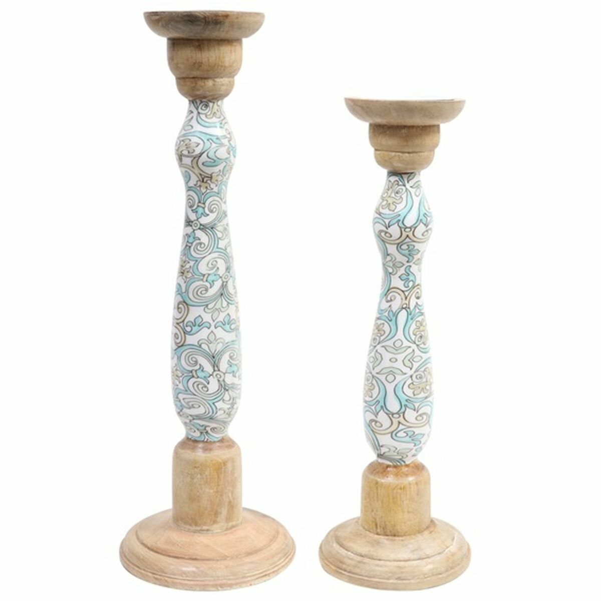 Kynttilänjalka mangopuu & metalli, kolonial-tyyli, 17×17×52,5 cm, setti 2 kpl