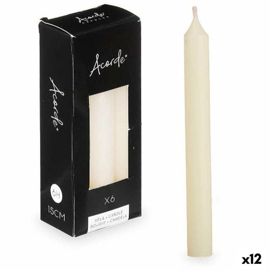 Kynttilät 15 cm kerma, 12 kpl, n. 6 h polttoaika - 2x2x15 & 6x15x4 cm parafiini