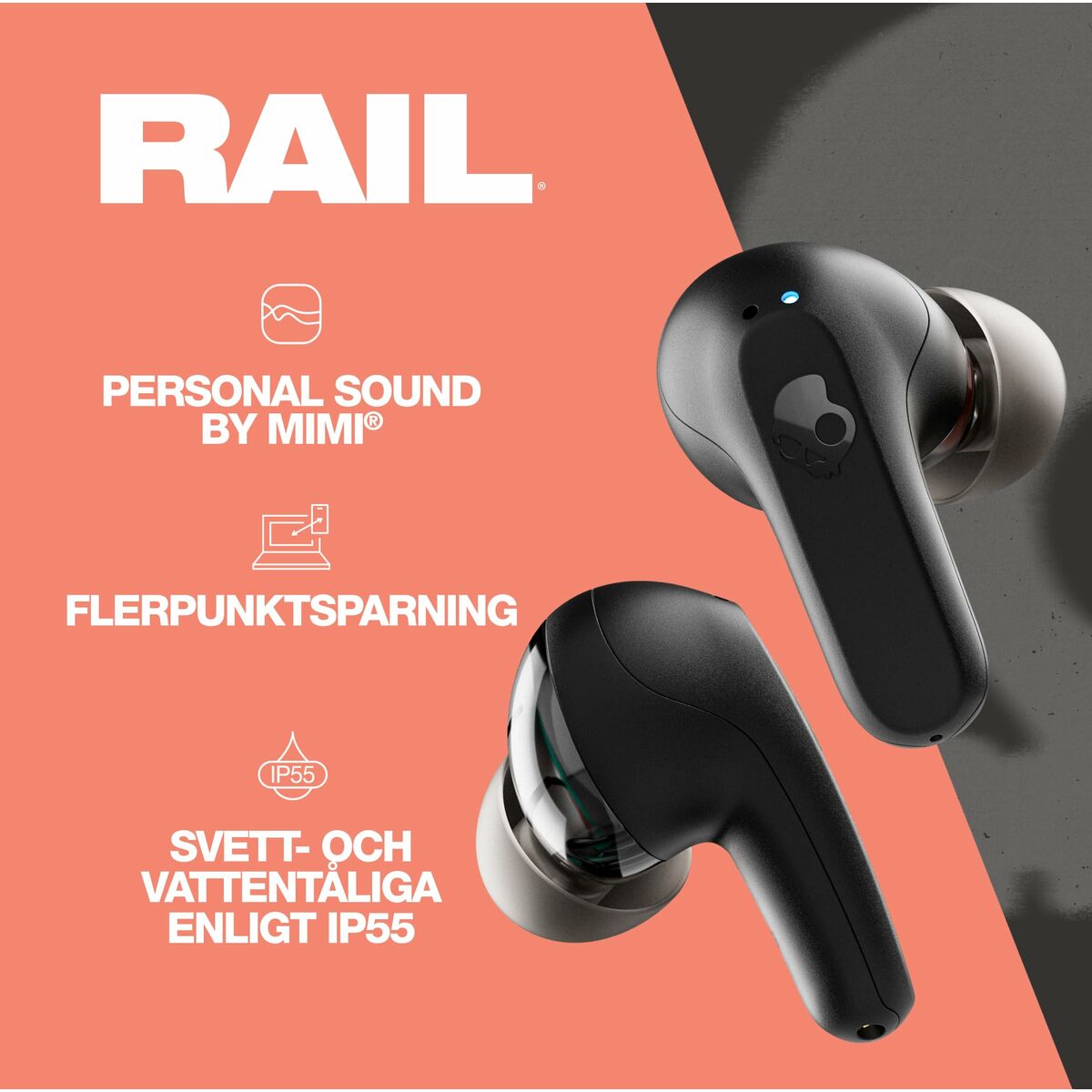 Langattomat nappikuulokkeet Bluetooth 5.2, mikrofoni & USB-C, musta Skullcandy
