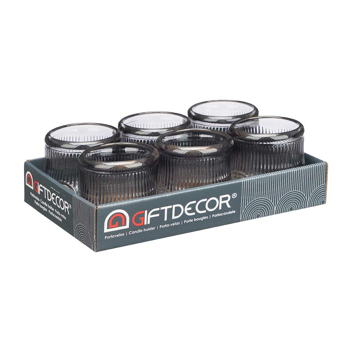 Kynttilänjalka lasi raidallinen harmaa 9 x 9,5 x 9 cm, 12 kpl, sisustukseen