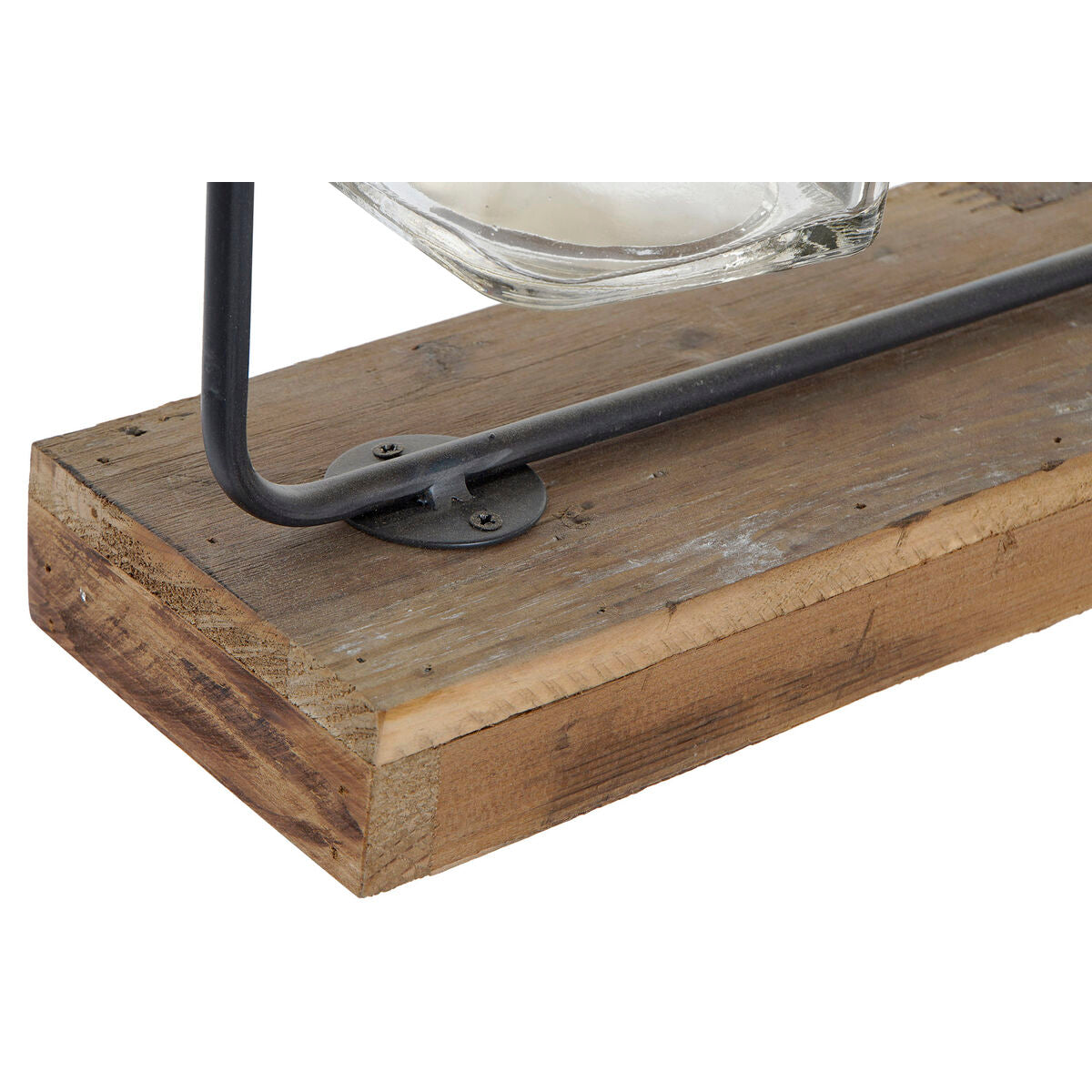 Maljakko 3-osainen, lasipullot metallirungossa & paolownia-puu 49 x 11 x 27 cm