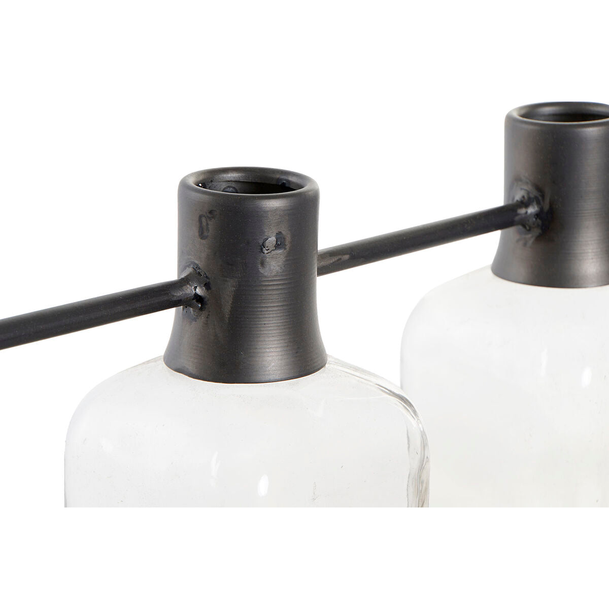 Maljakko 3-osainen, lasipullot metallirungossa & paolownia-puu 49 x 11 x 27 cm