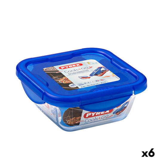 Lasinen eväsrasia 850 ml ilmatiivis, 16,7×16,7×7 cm, sininen (6 kpl) Pyrex