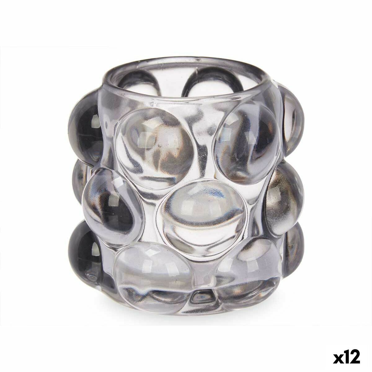 Kynttilänjalka lasinen harmaa, mikrohelmet 8,4 x 9 x 8,4 cm, 12 kpl pakkaus