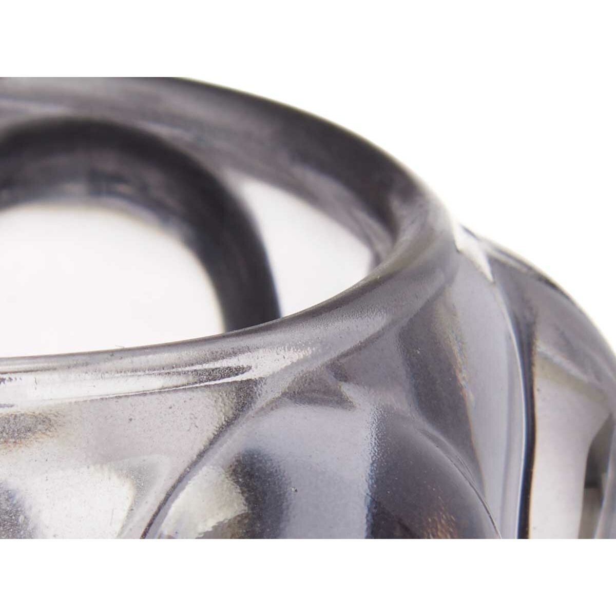 Kynttilänjalka lasinen harmaa, mikrohelmet 8,4 x 9 x 8,4 cm, 12 kpl pakkaus