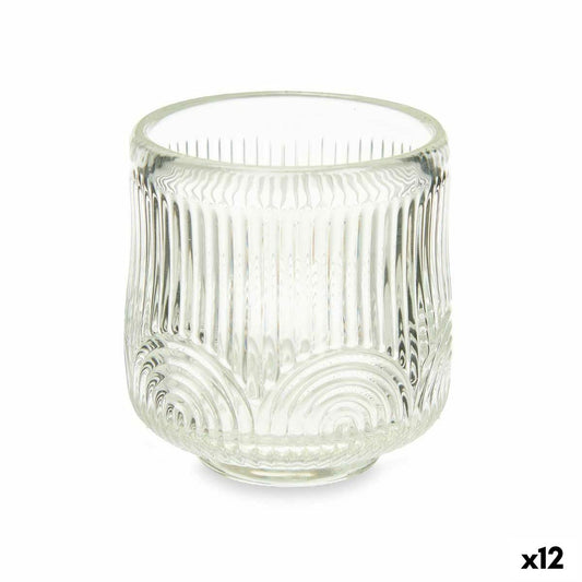 Lasinen kynttilänjalka raidallinen, läpinäkyvä 7,5×7,8×7,5 cm, 12 kpl