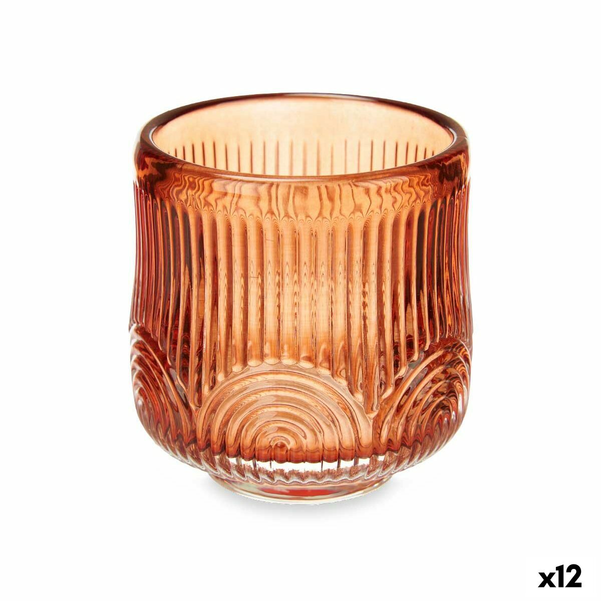 Tuikkulyhty kristallilasi oranssi, raidallinen 7,5 x 7,8 x 7,5 cm, 12 osaa