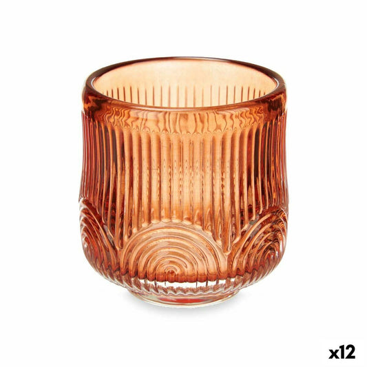 Tuikkulyhty kristallilasi oranssi, raidallinen 7,5 x 7,8 x 7,5 cm, 12 osaa