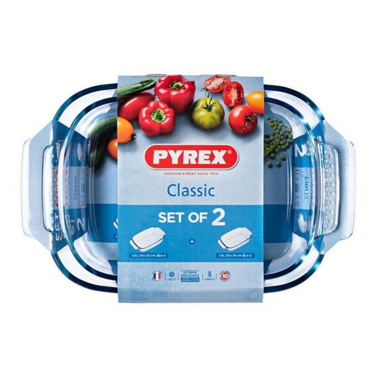 Lasinen uunivuokasetti 2 osaa, uuninkestävä & pakastettava, läpinäkyvä Pyrex