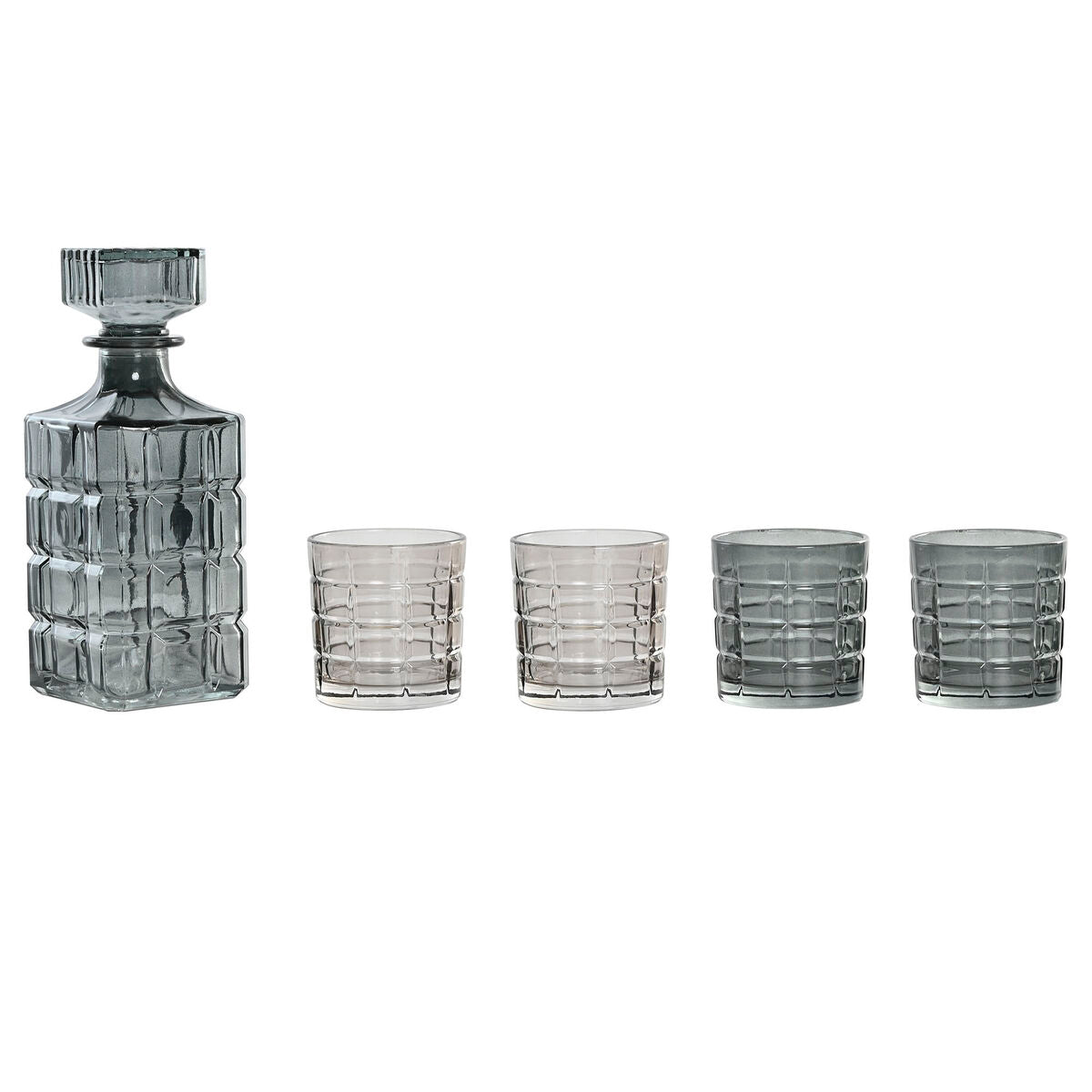 Lasipullo ja 4 lasia setti 900 ml, harmaa kristalli - kotibaariin ja tarjoiluun