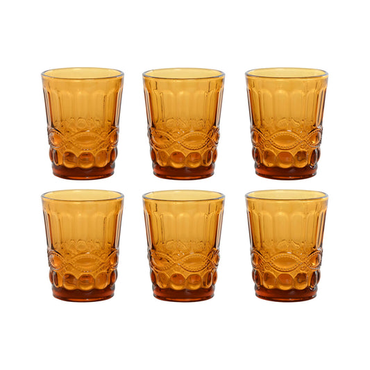 Lasisetti 6 kpl, meripihkanväriset kristallilasit 240 ml, kohokuvio, pöytään