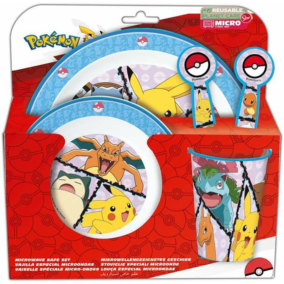 Lasten astiasto 5-osainen, mikroon sopiva & BPA-vapaa, monivärinen - Pokémon