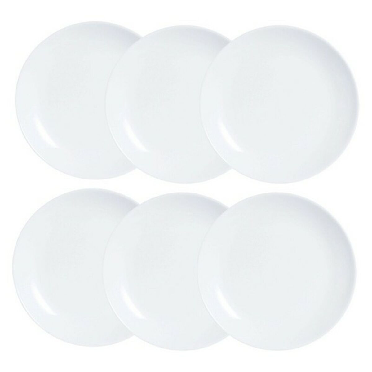 Lautasetti 6 osaa 19 cm, valkoinen lasi - tiskikoneeseen & mikroaaltouuniin
