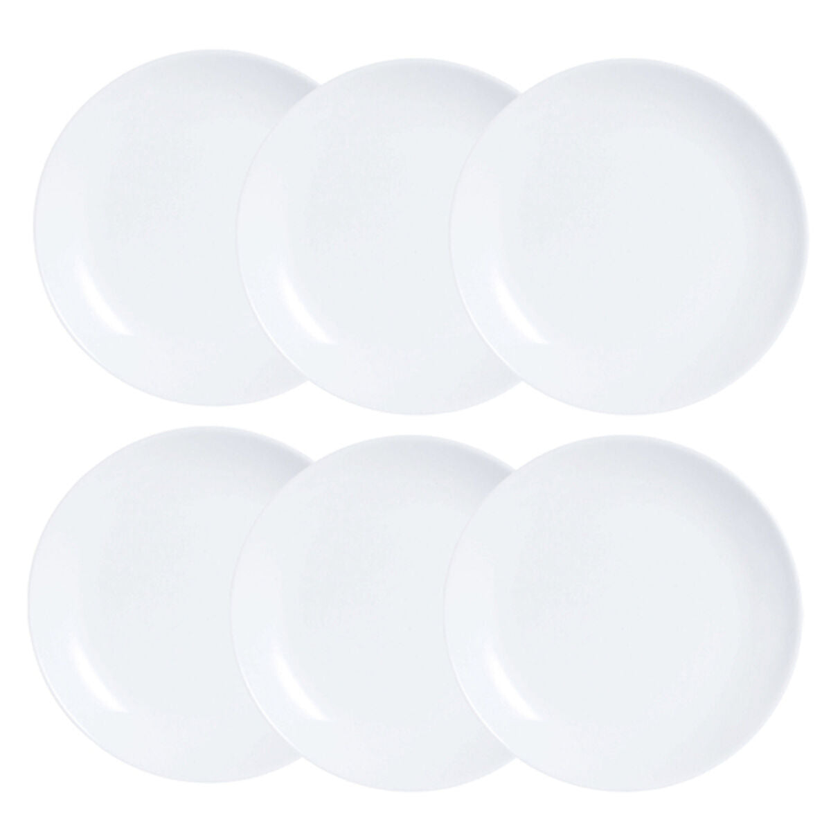 Lautasetti 6 osaa 19 cm, valkoinen lasi - tiskikoneeseen & mikroaaltouuniin