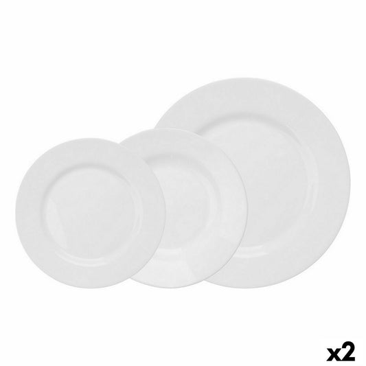 18-osainen lautassetti, valkoiset lautaset astiasto 6+6+6 Ø24,5/20,5/19 cm, 2 kpl