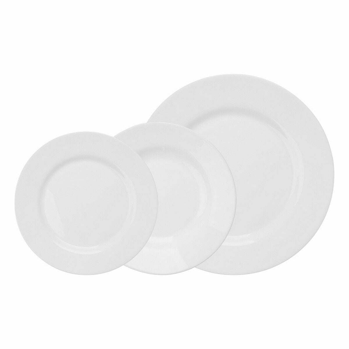 18-osainen lautassetti, valkoiset lautaset astiasto 6+6+6 Ø24,5/20,5/19 cm, 2 kpl