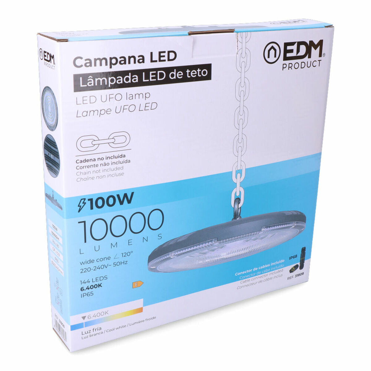 LED high bay -valaisin 100 W 10000 lm IP65, 6500 K, ripustettava
