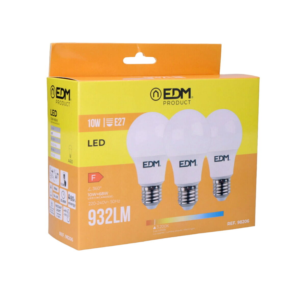 LED-polttimo E27 10 W lämmin 3200 K 810/932 lm, 3 kpl Ø6×10,8 cm 220-240V