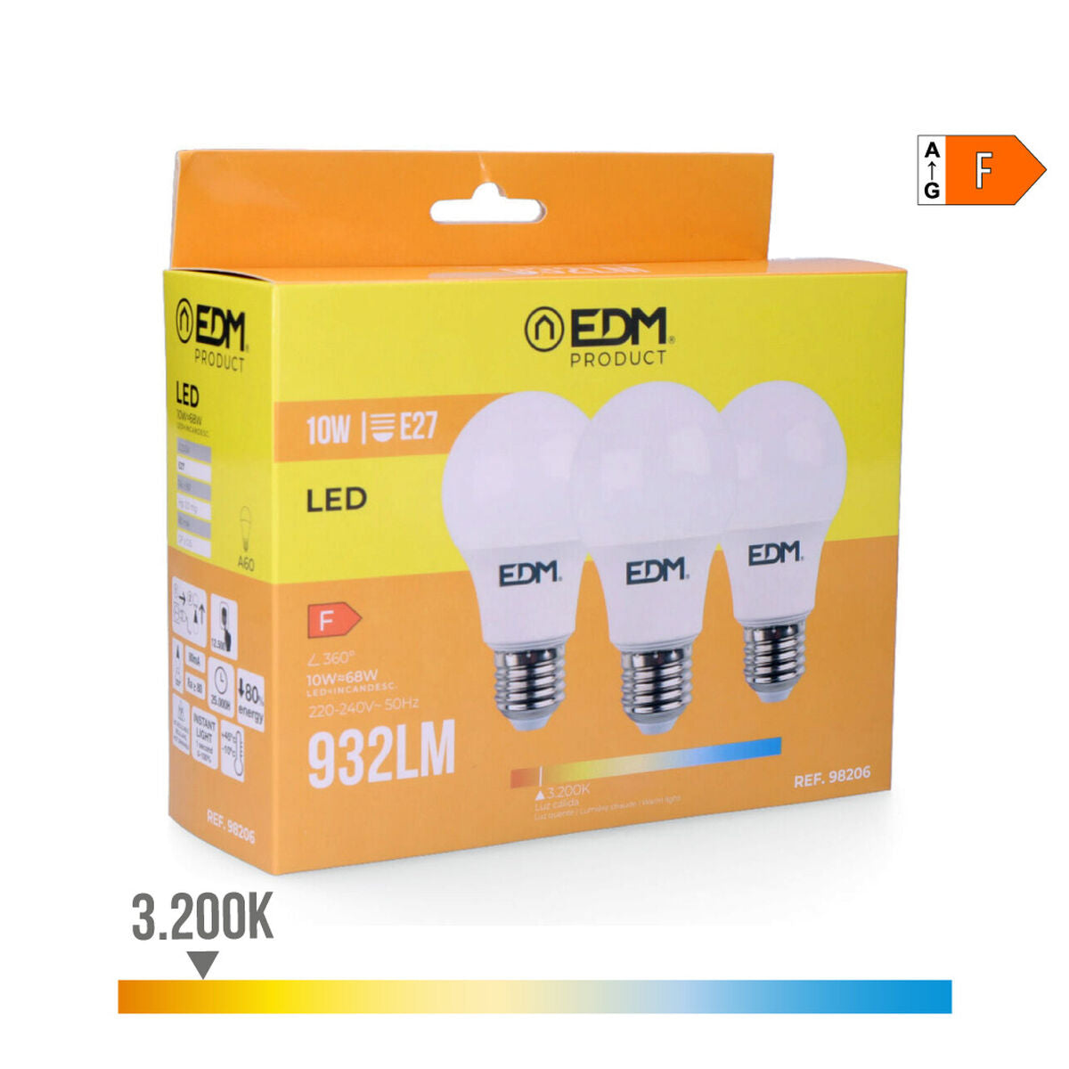 LED-polttimo E27 10 W lämmin 3200 K 810/932 lm, 3 kpl Ø6×10,8 cm 220-240V