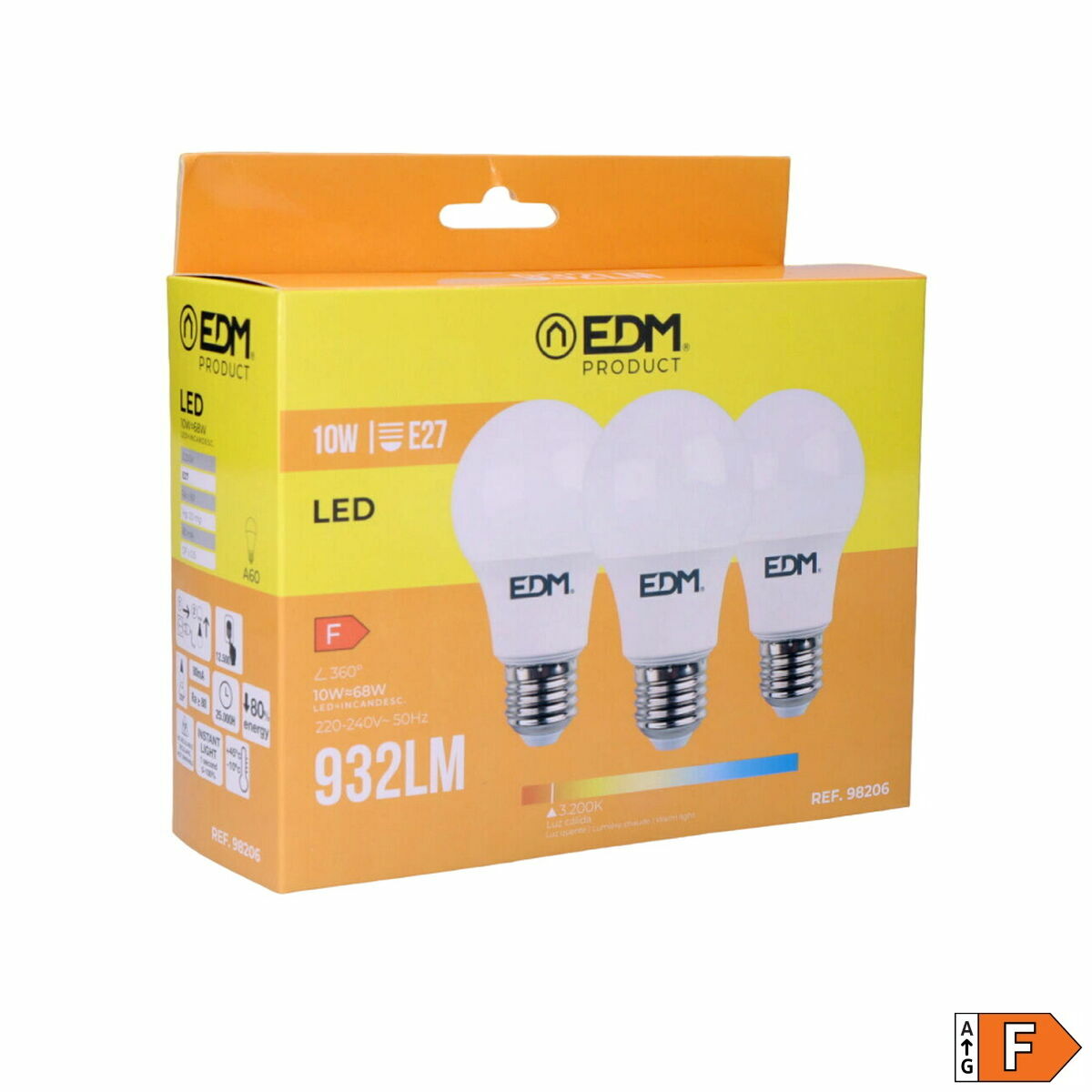 LED-polttimo E27 10 W lämmin 3200 K 810/932 lm, 3 kpl Ø6×10,8 cm 220-240V