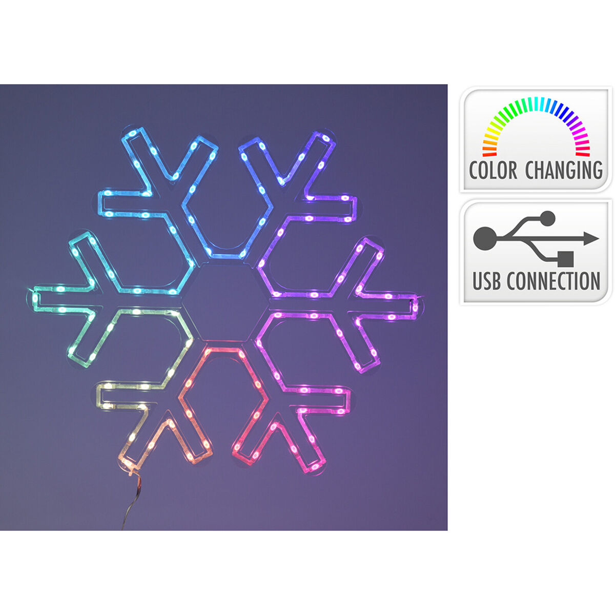 LED lumihiutale 50 x 43 cm RGB, USB 10 m kaapeli - jouluseinävalaisin 90 LED