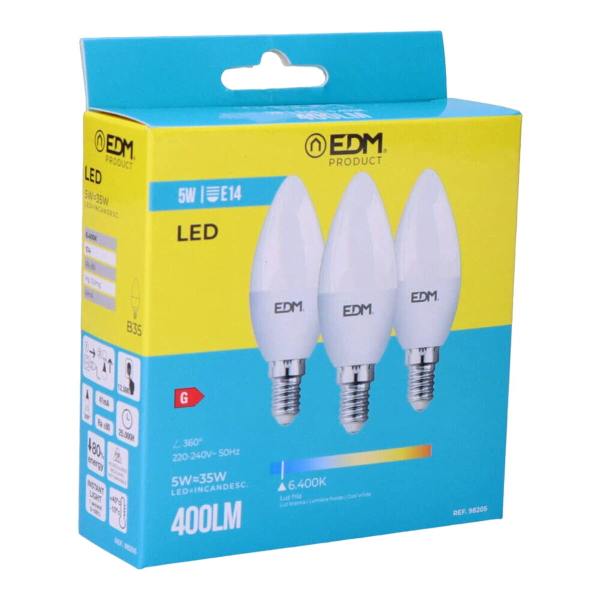 LED-polttimo E14 400 lm 6400 K, kynttilälamppu pakkaus 3 kpl 5 W Ø3,6×10 cm