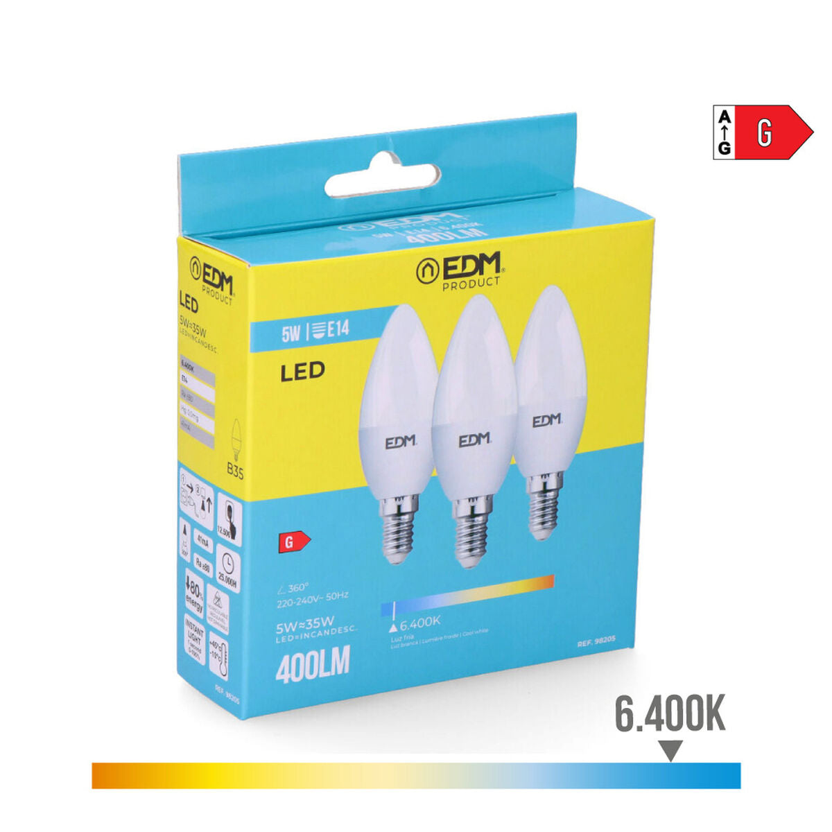 LED-polttimo E14 400 lm 6400 K, kynttilälamppu pakkaus 3 kpl 5 W Ø3,6×10 cm